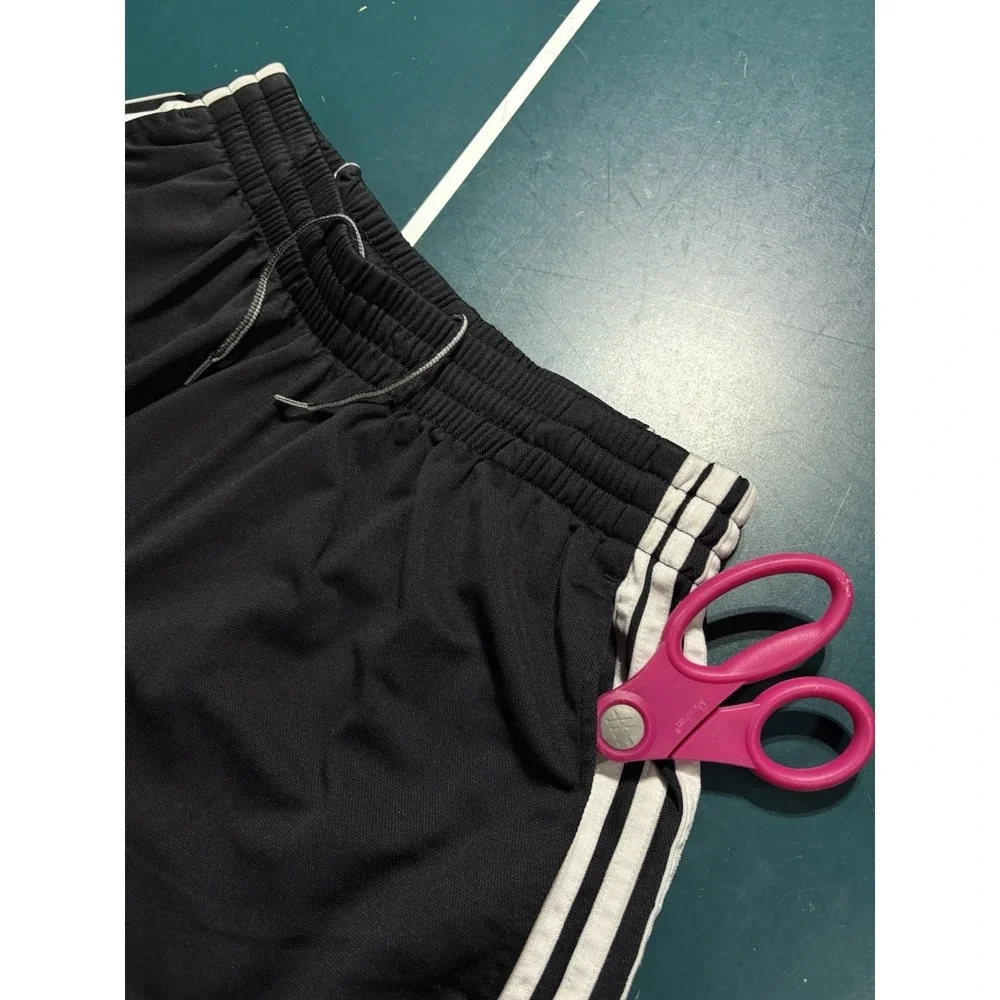 Vintage Adidas Shorts Black Soccer Running Men's Medium White Striped Y2K